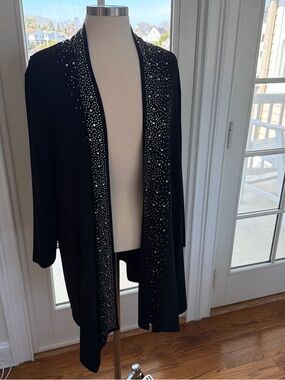 Joseph Ribkoff Black Open-Front Cardigan with Crystal Accent